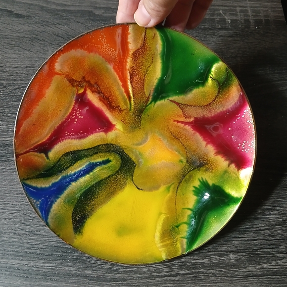 Vintage MCM Multicolour Abstract Enamel on Copper Art Plate - Picture 3 of 10